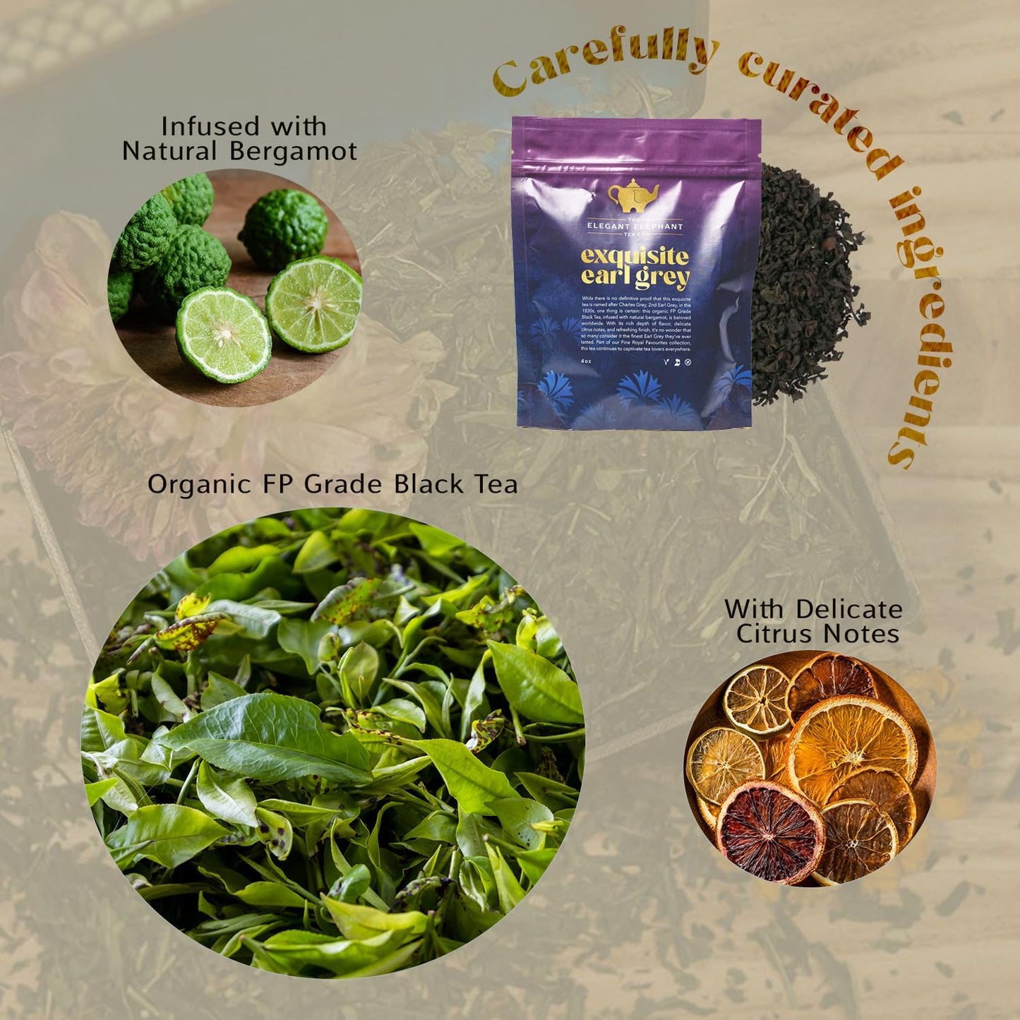 Earl Grey Tea, Organic Loose Leaf Black Tea – Classic Bergamot &amp; Citrus Flavor – Boost Clarity &amp; Wellness – Drink Hot or Iced – 4 oz Resealable Bag (Makes 50 Cups) – The Elegant Elephant