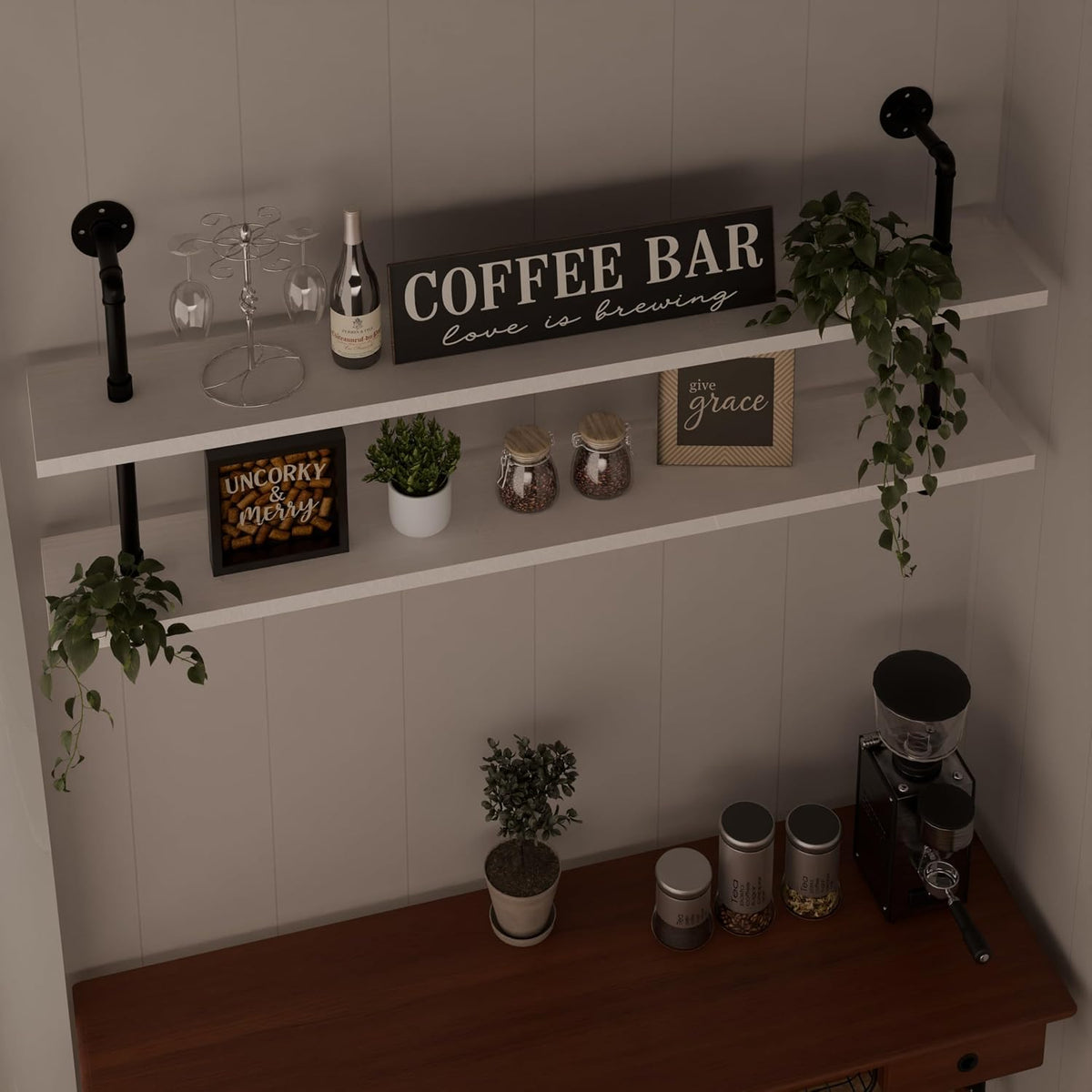 HDDFER Floating Bookshelf Bathroom Shelves Over Toilet Industrial Pipe Shelving Pipe Shelves Rustic White Wall Shelves 36 Inch Farmhouse Book Shelves for Wall Mounted
