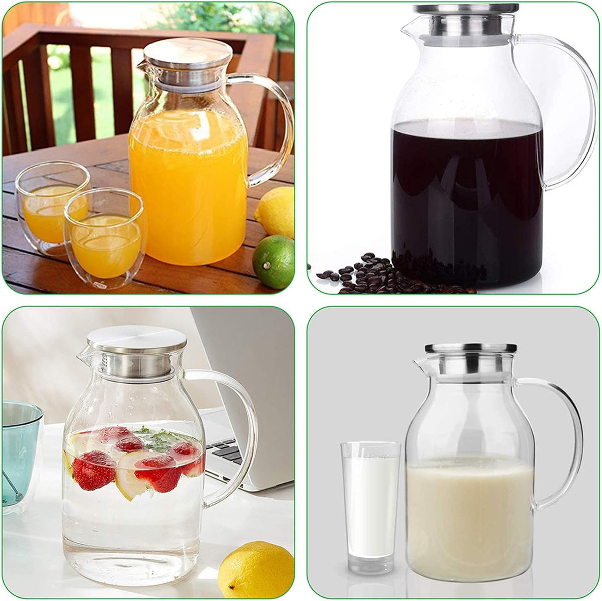 88oz Glass Pitcher with Lid and Handle - High Heat Resistance Glass Water Pitcher for Hot/Cold Water &amp; Iced Tea (2.6L)