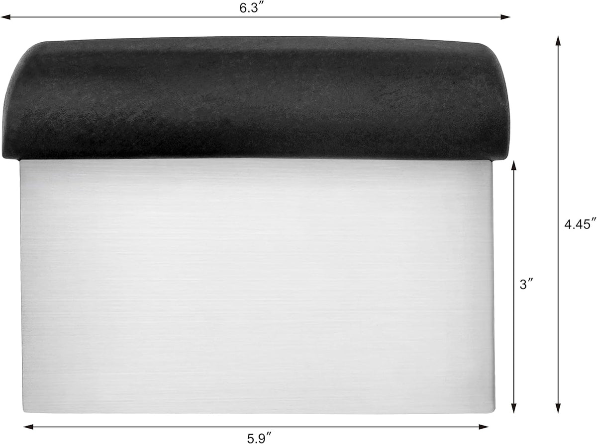 New Star Foodservice Bakery-Grade Stainless Steel Dough Scraper with Black Plastic Handle, 6 x 3 Inch Bench Scraper, Pastry Cutter, Dough Divider, Baking Prep Tool