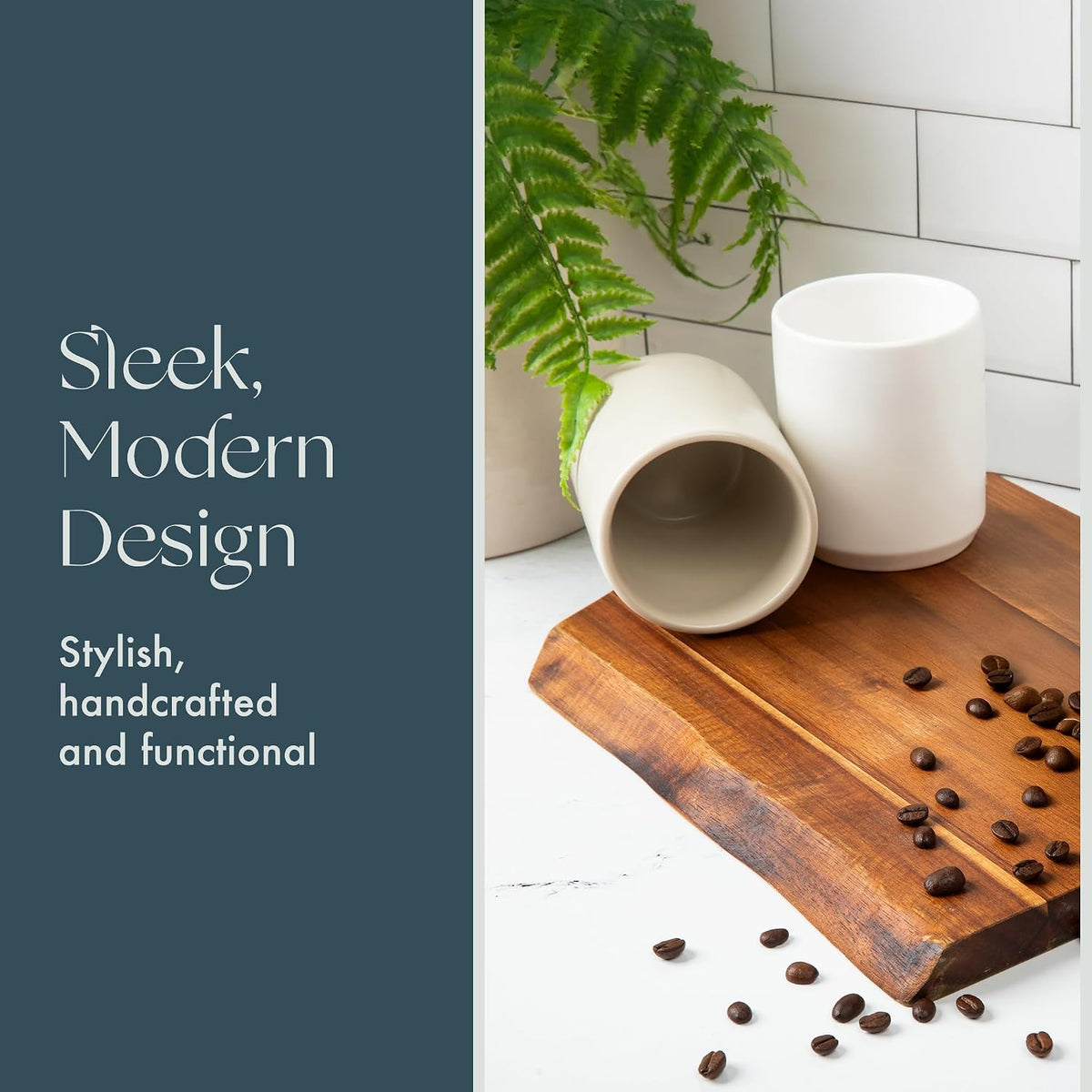 Folk Ceramics Dylan Cappuccino Cups, Fog Grey, Set of 2, 8oz | Double Walled Ceramic, Compact &amp; Heat Insulated, For Cappuccino, Tea, Coffee &amp; Latte