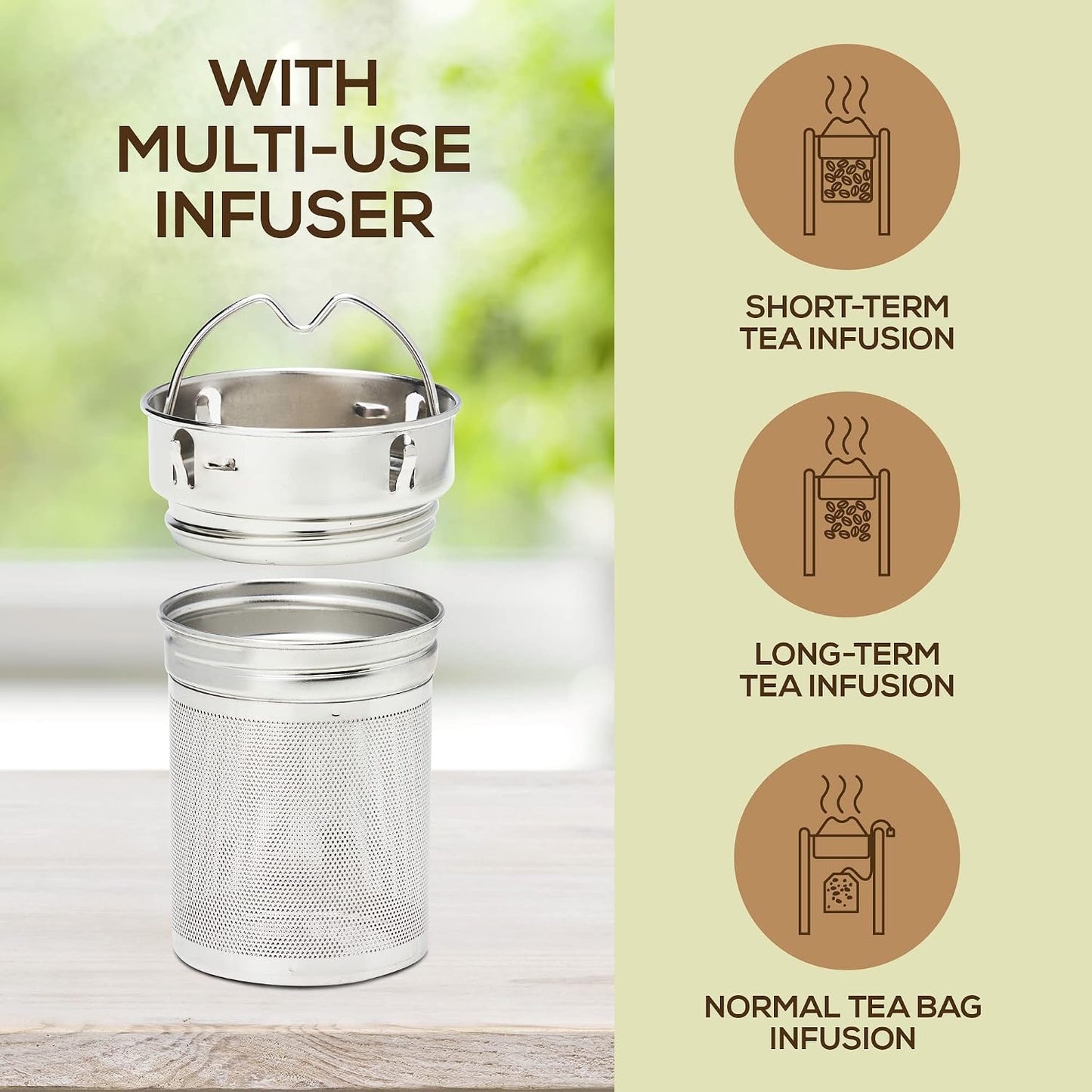 LeafLife Premium Bamboo Tea Tumbler with Infuser for Loose Leaf Tea | Insulated Coffee Bottle, Stainless Steel Gift Set, Leakproof Travel Mug, 17oz
