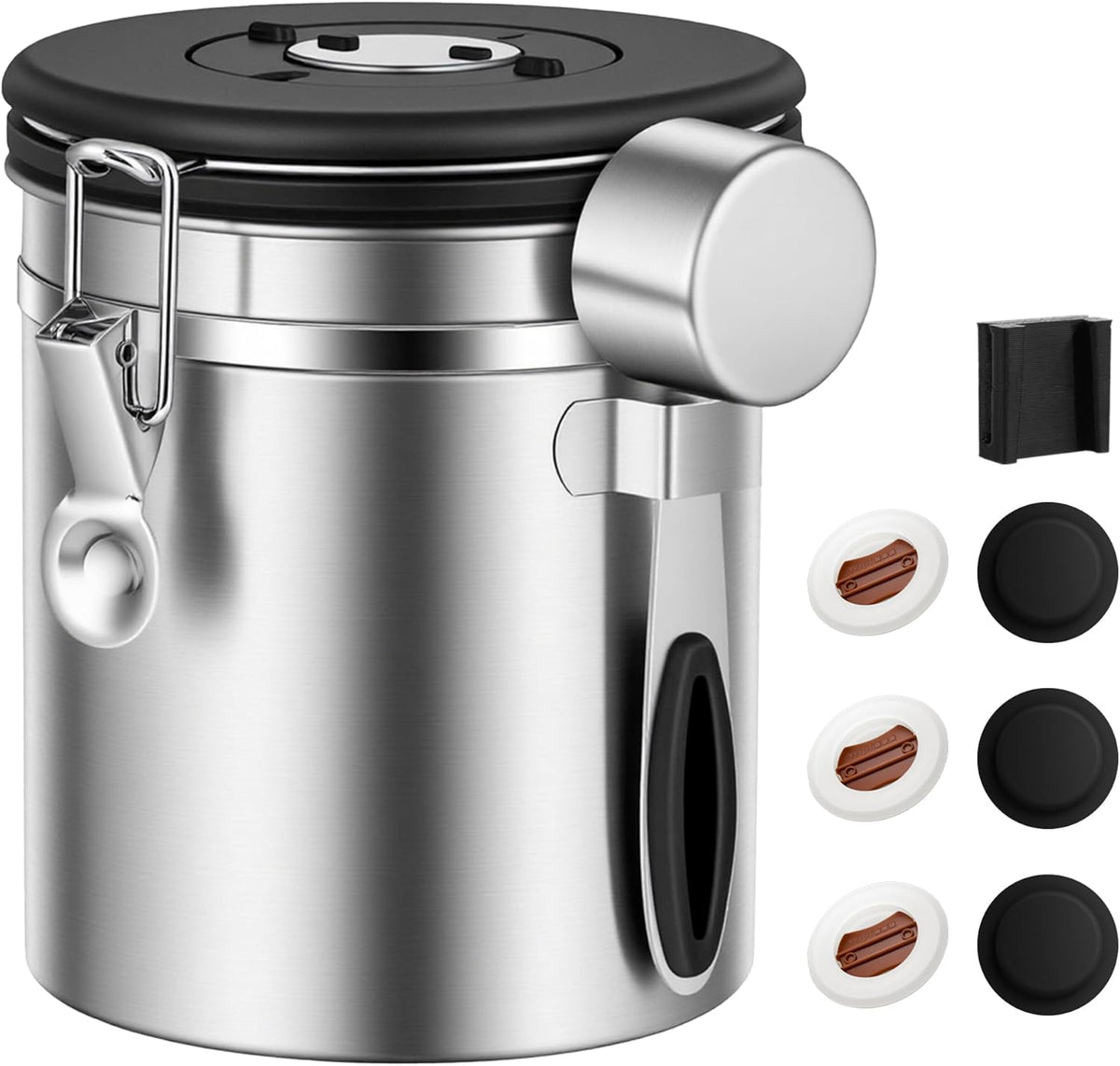 ShanSon Coffee Canister Airtight Coffee Container Stainless Steel Coffee Bean Storage Container with Scoop Coffee Canister for Beans Grounds Sugar Flour Tea Cereal,16OZ,Silver