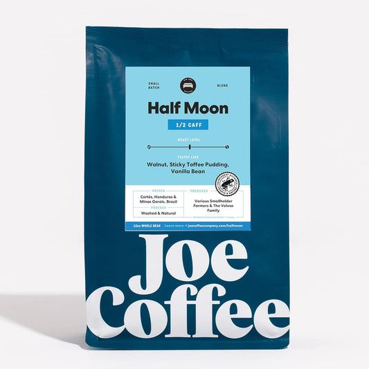 Joe Coffee Company, Half Decaf Half Regular Coffee Beans, Medium Roast, Chemical Free Decaffeination Process, Whole Bean, 12