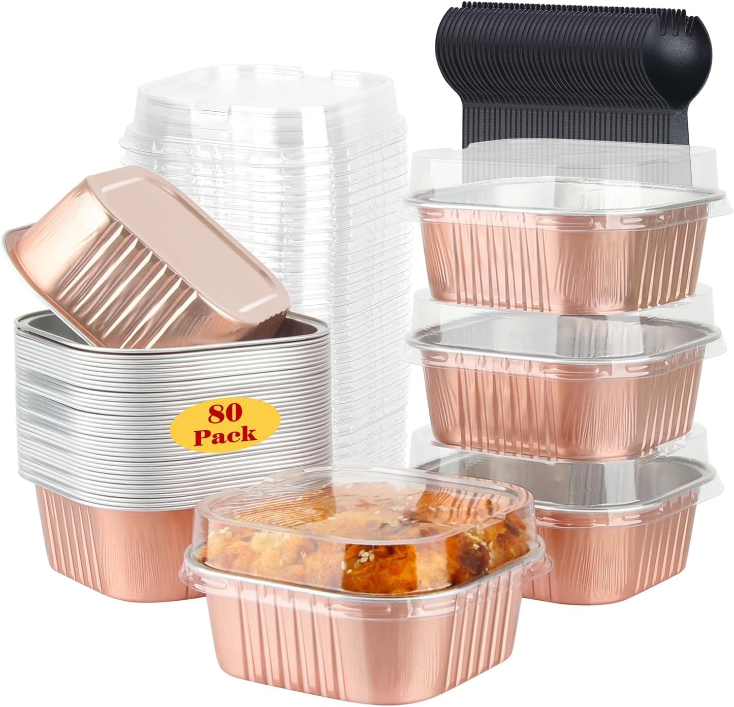 LNYZQUS 80 Pack 10oz Mini Cake Pans with Lids and Spoons for Bake Sales