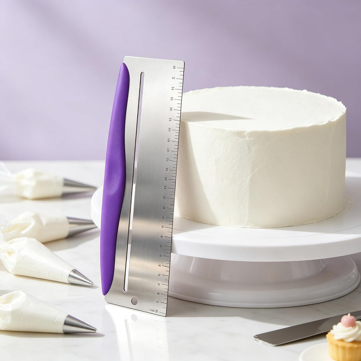 Enajucy 12 Inch Cake Scraper Smoother, Stainless Steel Cake Bench Scraper Decorating Tools for Icing Frosting Cream Edge