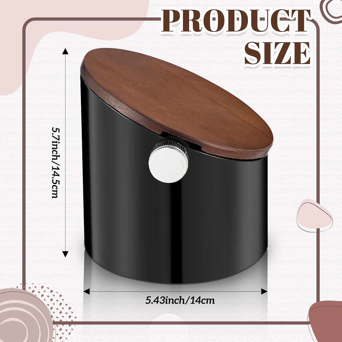 Reallnaive 5.3in Espresso Knock Box with Lid, Black, Round