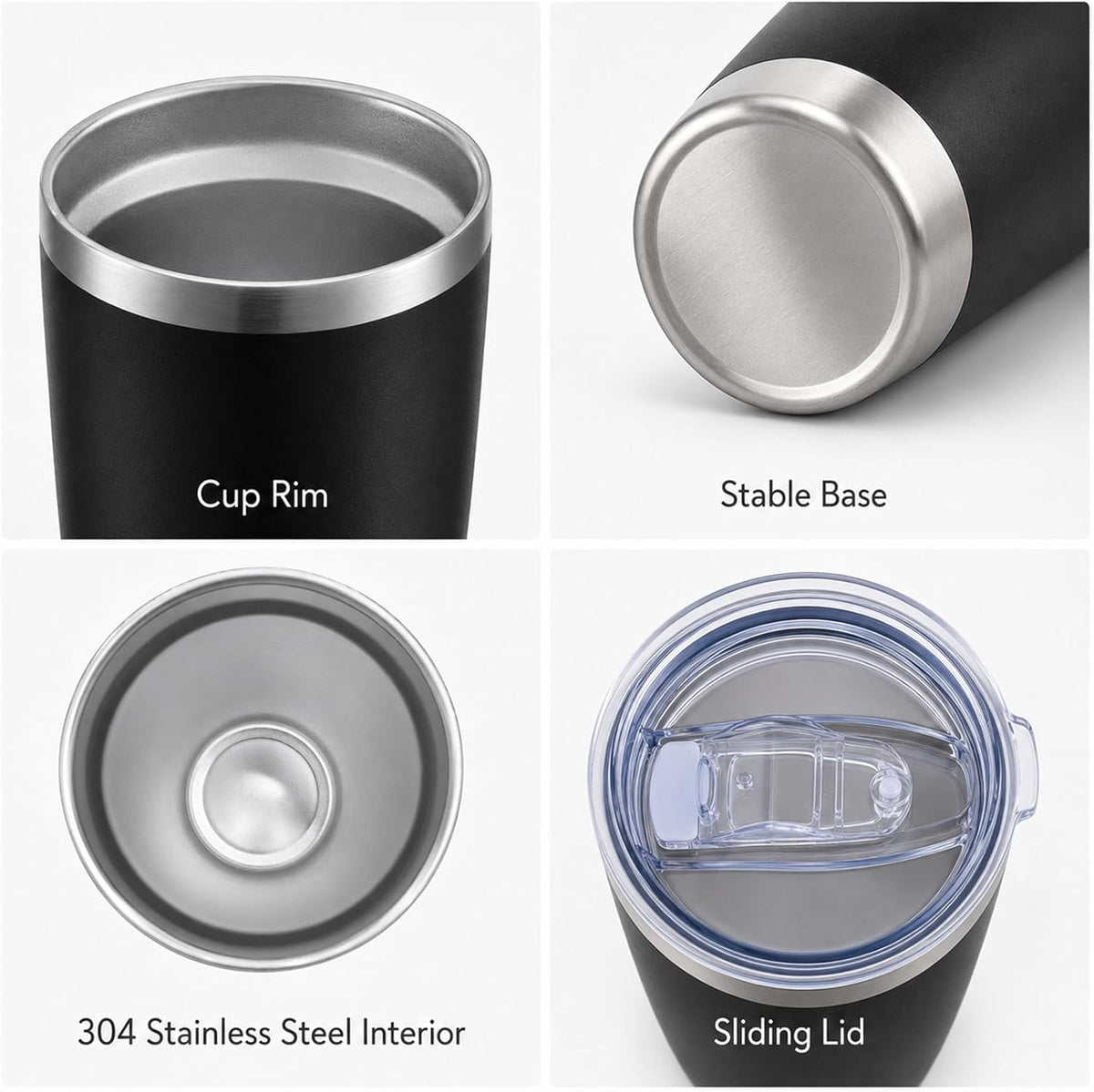 Pandance 20oz Stainless Steel Insulated Tumblers Bulk, Black, 8 Pack | Double Wall Vacuum Travel Mug, BPA Lid, Straight &amp; Curved Straws+Brush, Hot &amp; Cold Drinks, Individually Package, Bulk