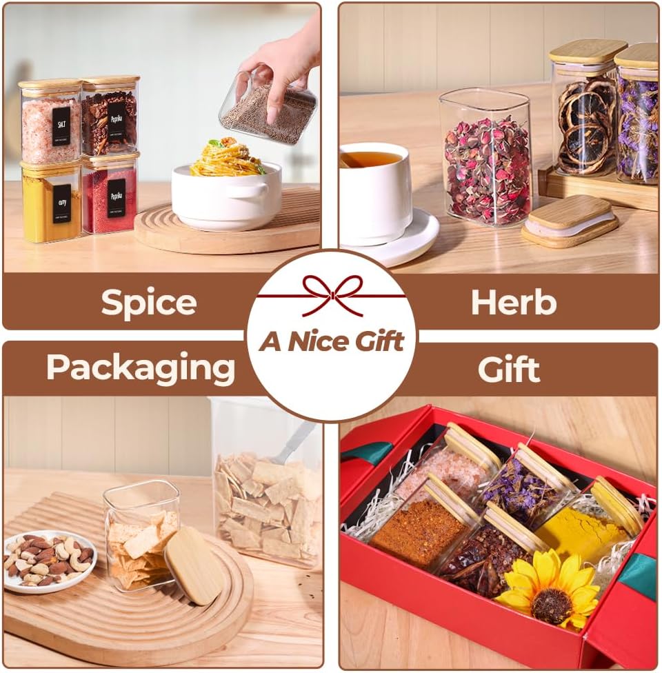 ComSaf Glass Spice Jars 8oz Set of 6, Seasoning Containers with 9 Labels