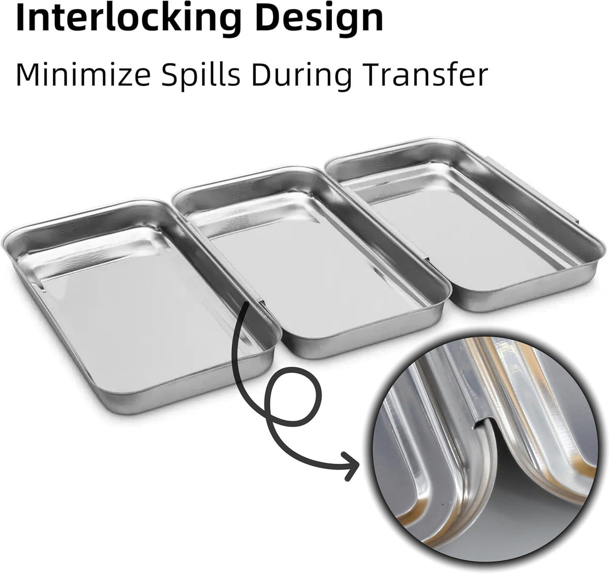 3-Piece Stainless Steel Breading Set – Interlocking Coating Trays for Chicken, Fish, Meat | Non-Slip, Dishwasher Safe, Oven Safe | Stackable Space-Saving Design for Flour, Egg (M-8.6" x 5.8")