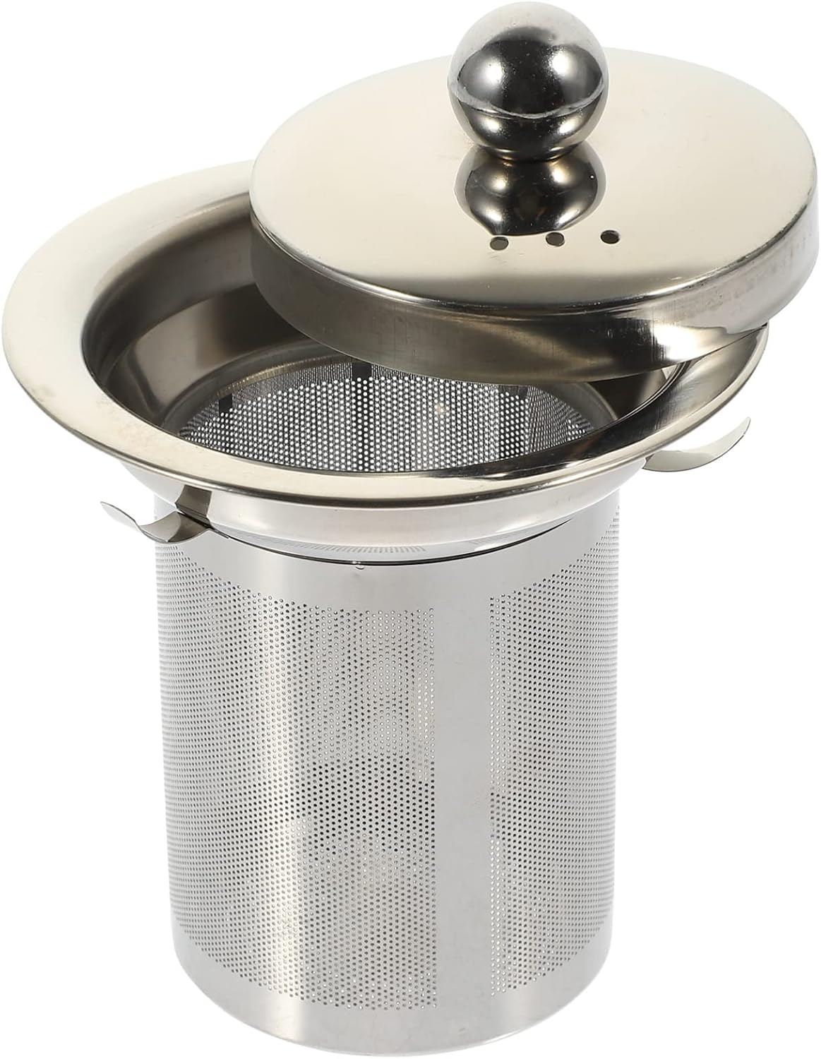 Hemoton Stainless Steel Tea Strainer with Lid Large Loose Leaf Tea Infuser Replacement for Teapots Cups and Pitchers Easy to Clean Mesh Filter 4X3.3 Inch
