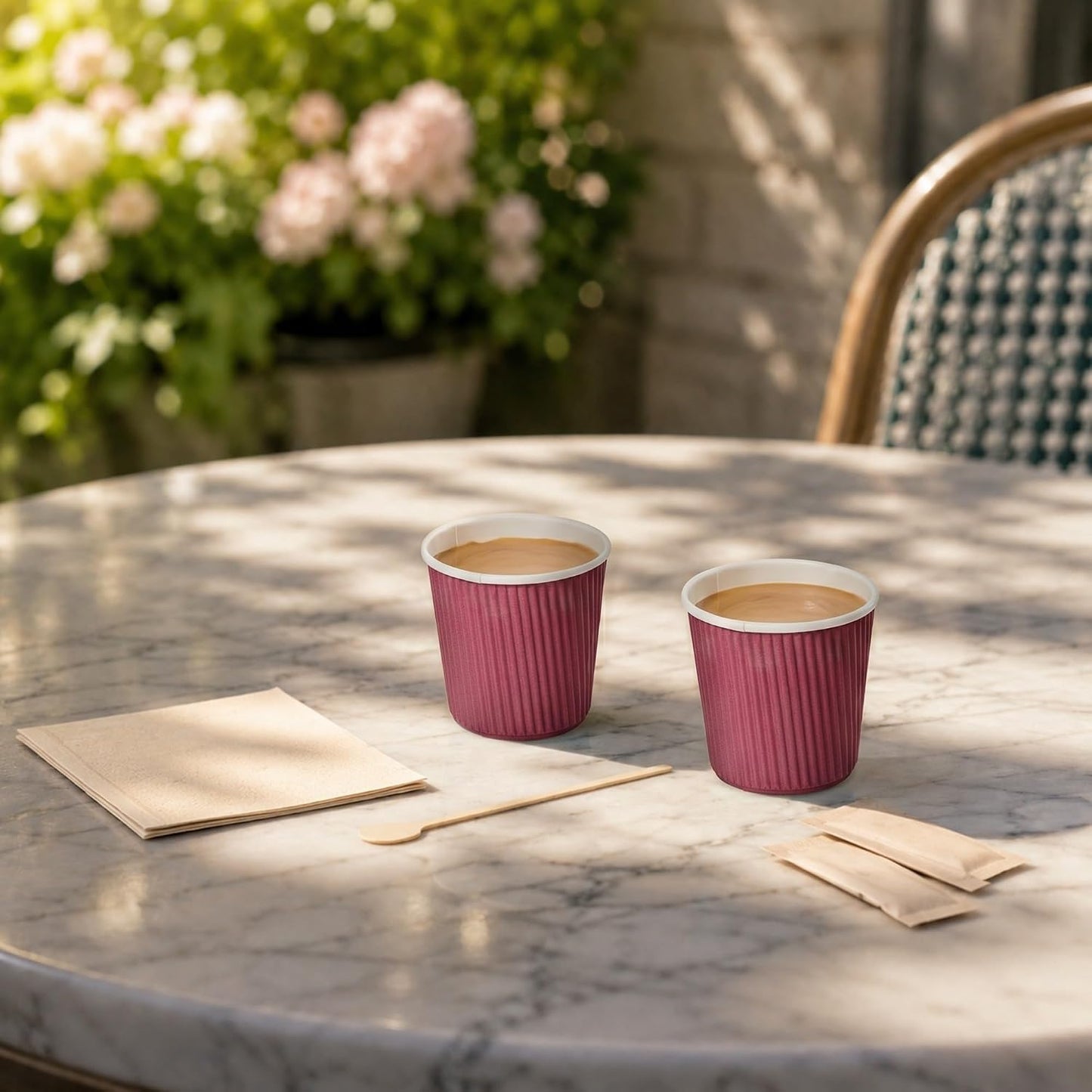 Restaurantware Ripple Wall Coffee Cups 500 Count 4 Ounce Insulated Crimson Paper Cups, Rolled Rim Spill-Resistant Disposable Paper Non-Slip for Coffee, Beverages