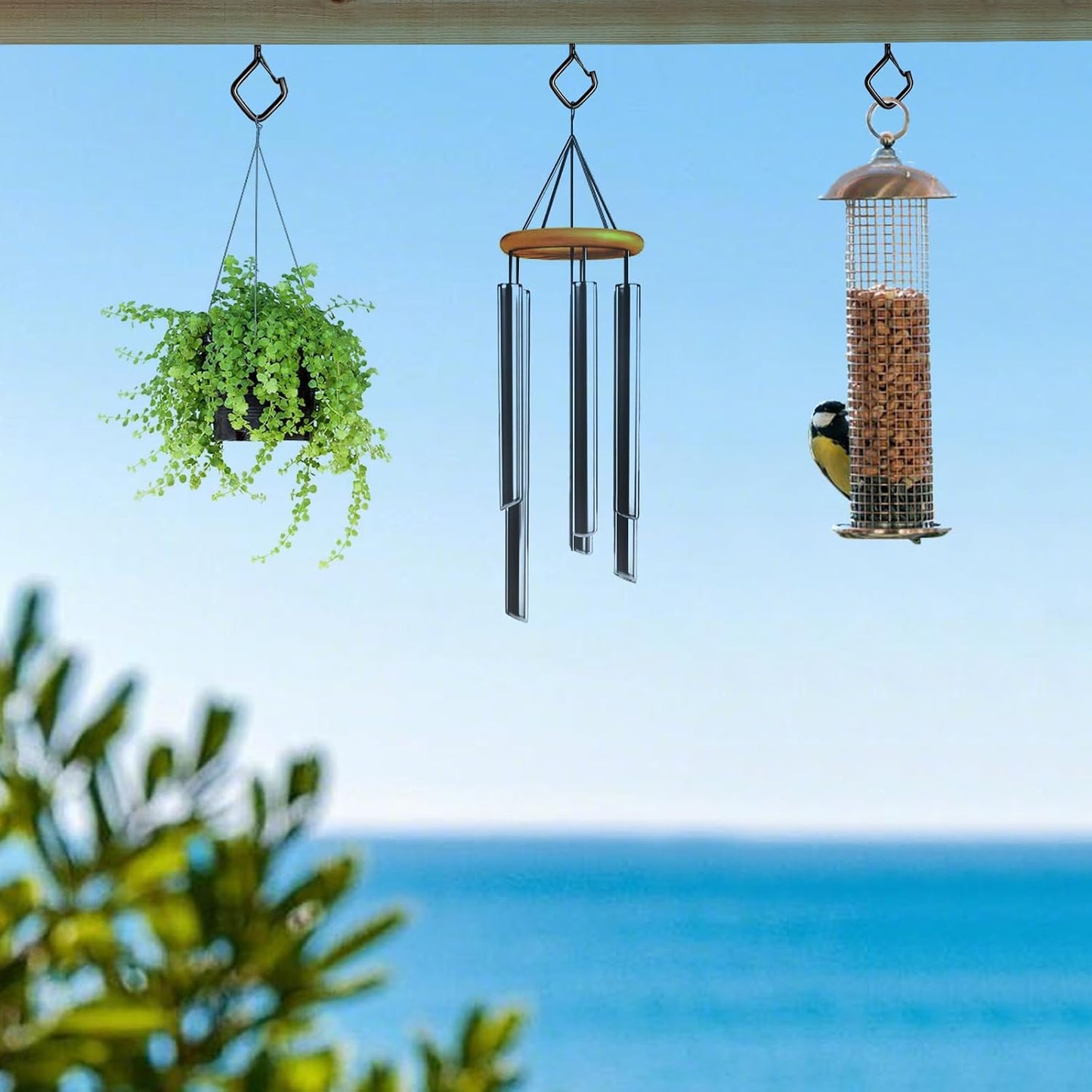 35 PCS Eye Screw Hooks for Hanging Heavy Duty with Safety Buckle.Metal Ceiling Hooks for Hanging Plants,Cup,Wind Chime,Bird Feeders,Christmas String Lights at Indoor&amp;Outdoor,2.36 Inches Black