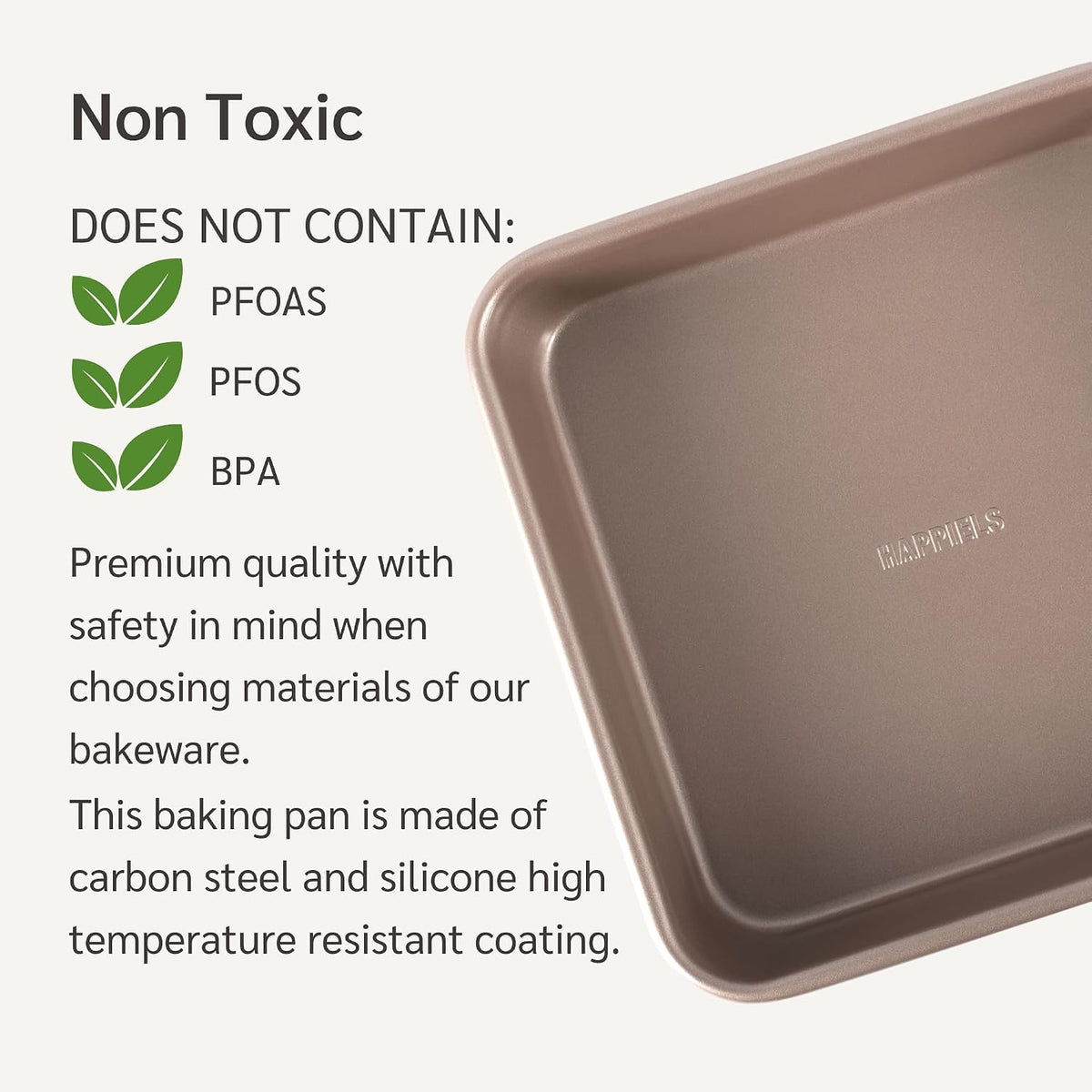 9 x 13 inch Cake Baking Pan Nonstick, PFOA &amp; BPA Free | | Non-Toxic - High Carbon Steel - Gold - Rectangle Pan for Oven Baking