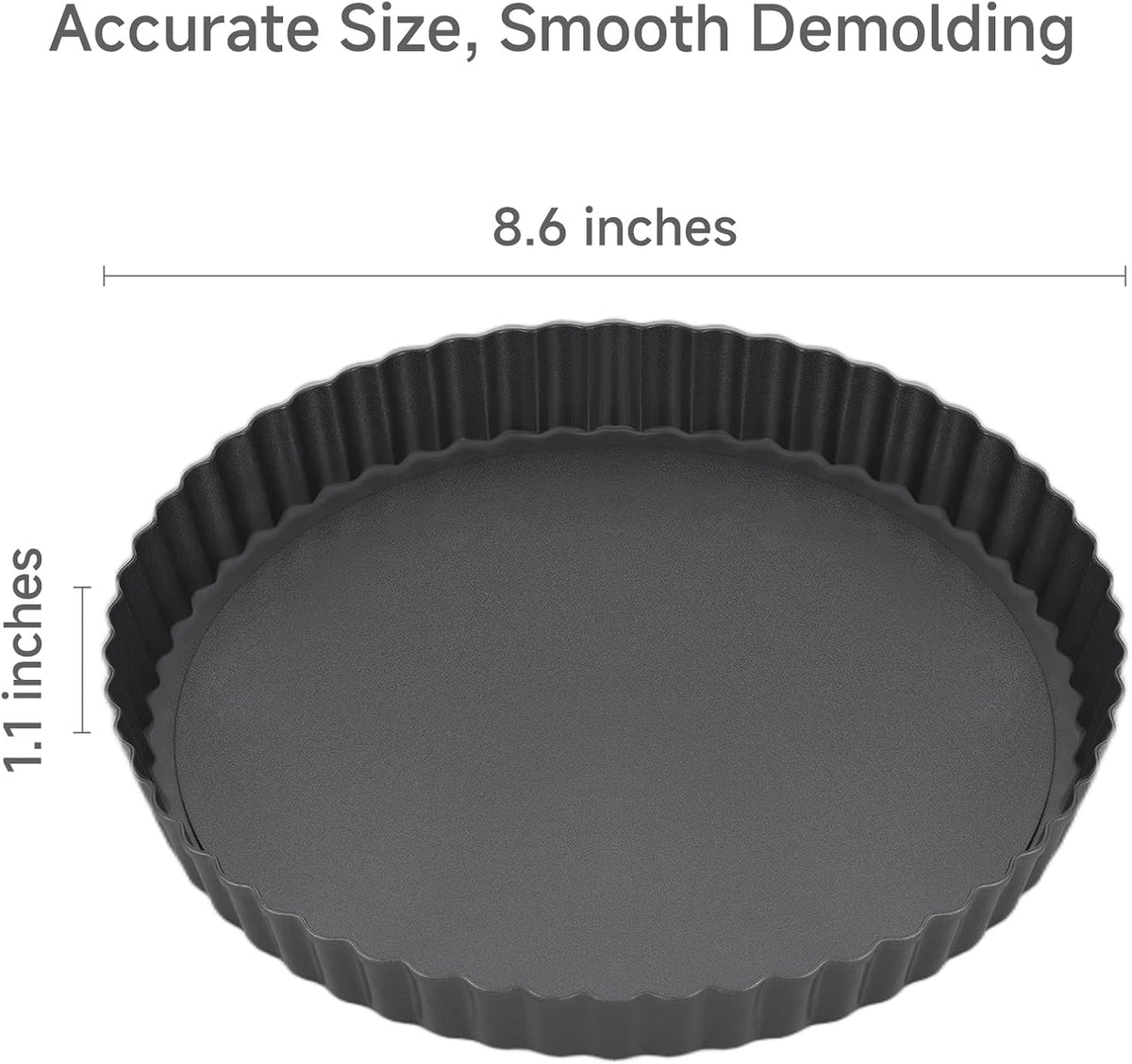 8.6" Fluted Non-Stick Carbon Steel Tart Pan with Removable Bottom | Easy Release Removable Bottom, For Tarts Pies Quiches Fruit &amp; Brownies, Easy to Clean, Multipurpose Bakeware