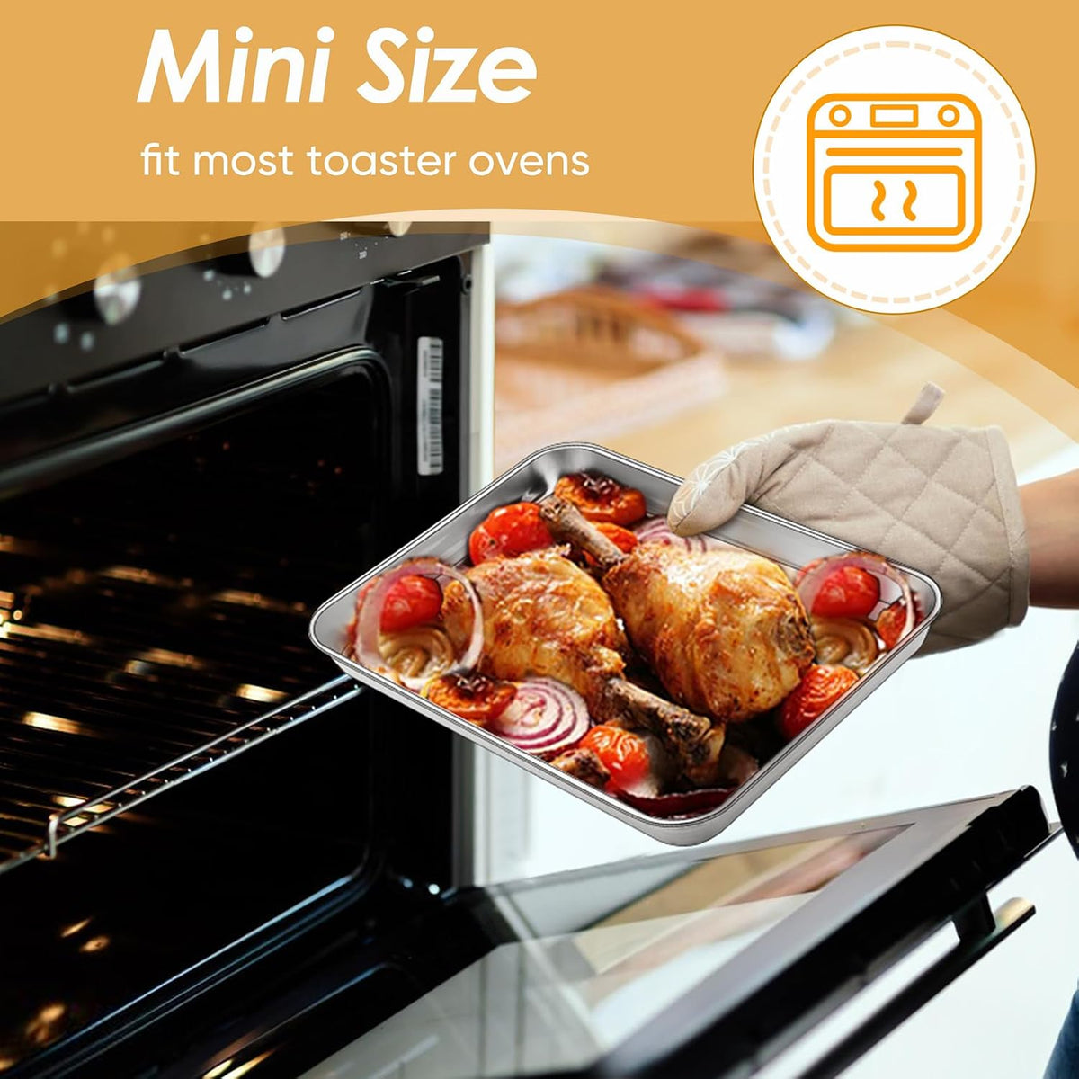 TeamFar Toaster Oven Tray and Rack Set, 9.3" x 7" x 1" Toaster Oven Pan | Stainless Steel Toaster Oven Pan Broiler Pan with Wire Rack for Cooking, Non Toxic &amp; Healthy, Easy Clean &amp; Dishwasher Safe