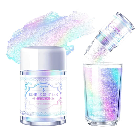 Iridescent Edible Glitter for Cocktails - Herbeklab Rainbow Luster Dust Edible Iridescent Drink Glitter Food Grade Shimmer