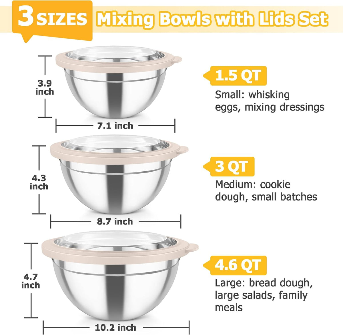 TeamFar Mixing Bowls with Lids