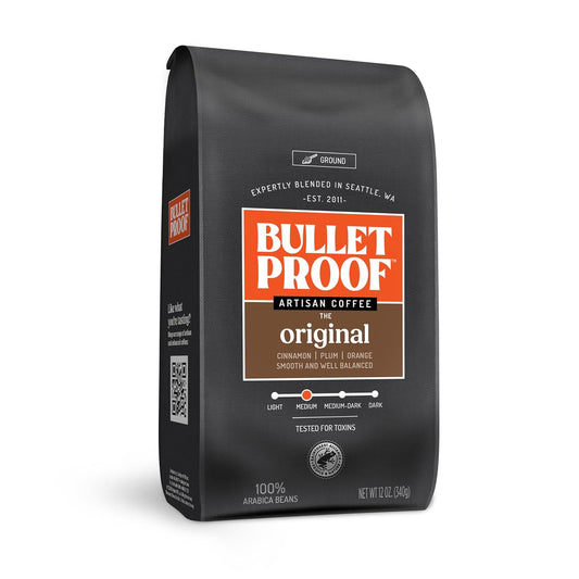 Bulletproof Original Medium Roast Ground Coffee, 12 Ounces, 100% Arabica Coffee, Clean Coffee Tested for Toxins, Packaging