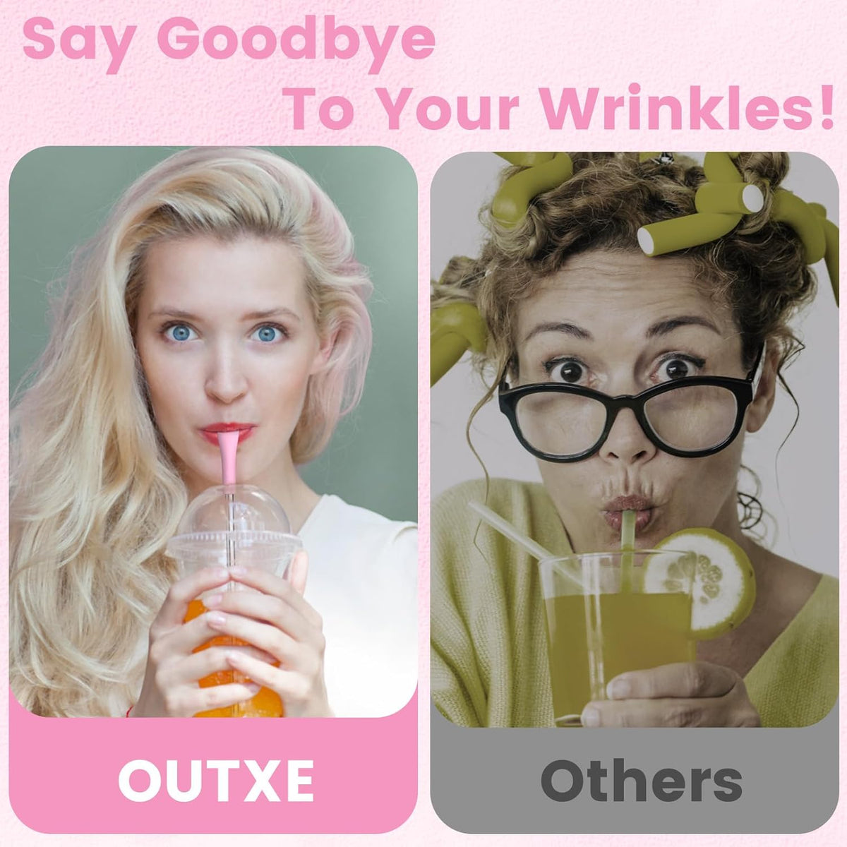 OUTXE Anti Wrinkle Straw 6 Pcs, Flat Wide Drinking Straw for Stanley& Yeti& Owala, Reusable Wrinkle Free Long Stainless Steel Metal Straw for Lip with Cleaning Brush and Carrying Bag