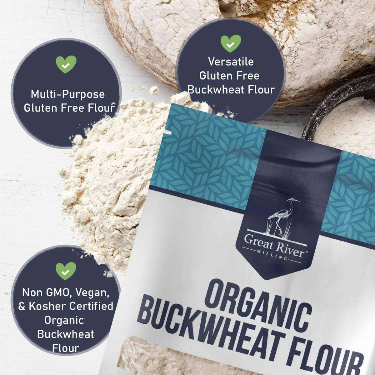 Great River Milling Organic Buckwheat Flour, Gluten Free, 5 lb | Organic Buckwheat Flour for pancakes, waffles, crepes, galettes, muffins, quick breads and flour blends; rich earthy flavor
