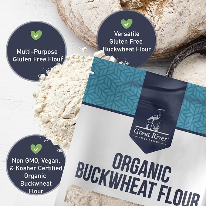 Great River Milling Organic Buckwheat Flour | Gluten Free Flour Alternative | USDA Organic, Non-GMO, Kosher | Ideal for Crepes, Pancakes, Waffles, Baking & More | 5 Lb