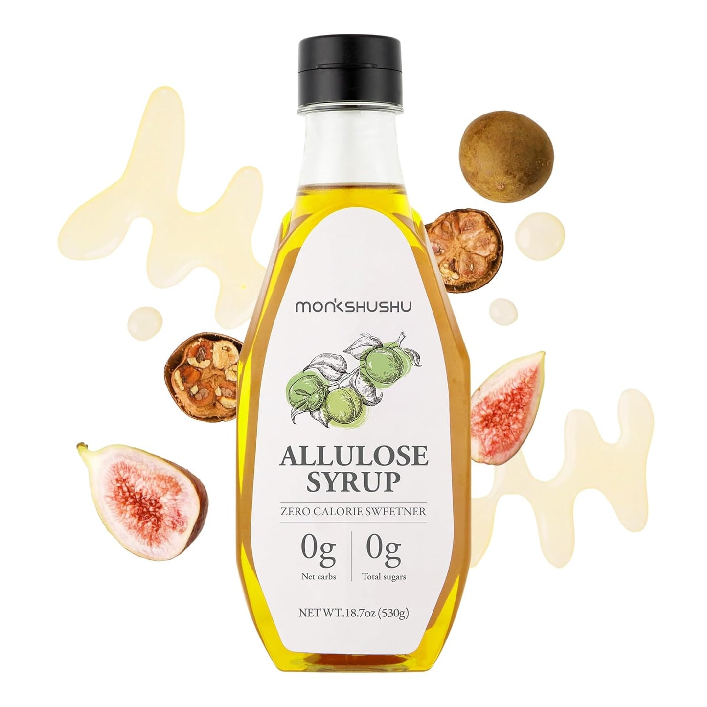 MONKSHUSHU Allulose Syrup 18.7 Fl Oz - Liquid Sweetener for Cooking, Baking, and Drinks - Keto Diet, Vegan friendly, Stevia Blend Thin Syrup - Zero Calorie Sugar Substitute - Monk Fruit - Gluten Free, 0g Net Carbs, Non-GMO