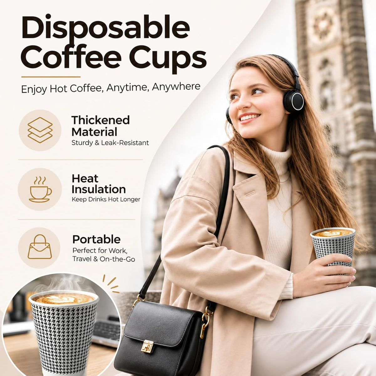 TOPtoper 8 oz Coffee Cups 200 Pack【WITHOUT LIDS】 Insulated Corrugated Disposable Paper Cups To Go, Double Wall Paper Hot Cups Bulk for Hot Beverage or Cold Drinks