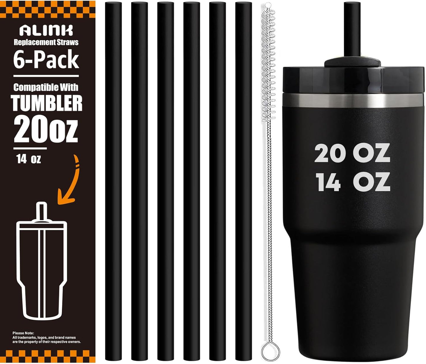 ALINK Black Replacement Straws for Stanley 20oz 14oz Tumble, 6 Pack Reusable Straws for Stanley Quen