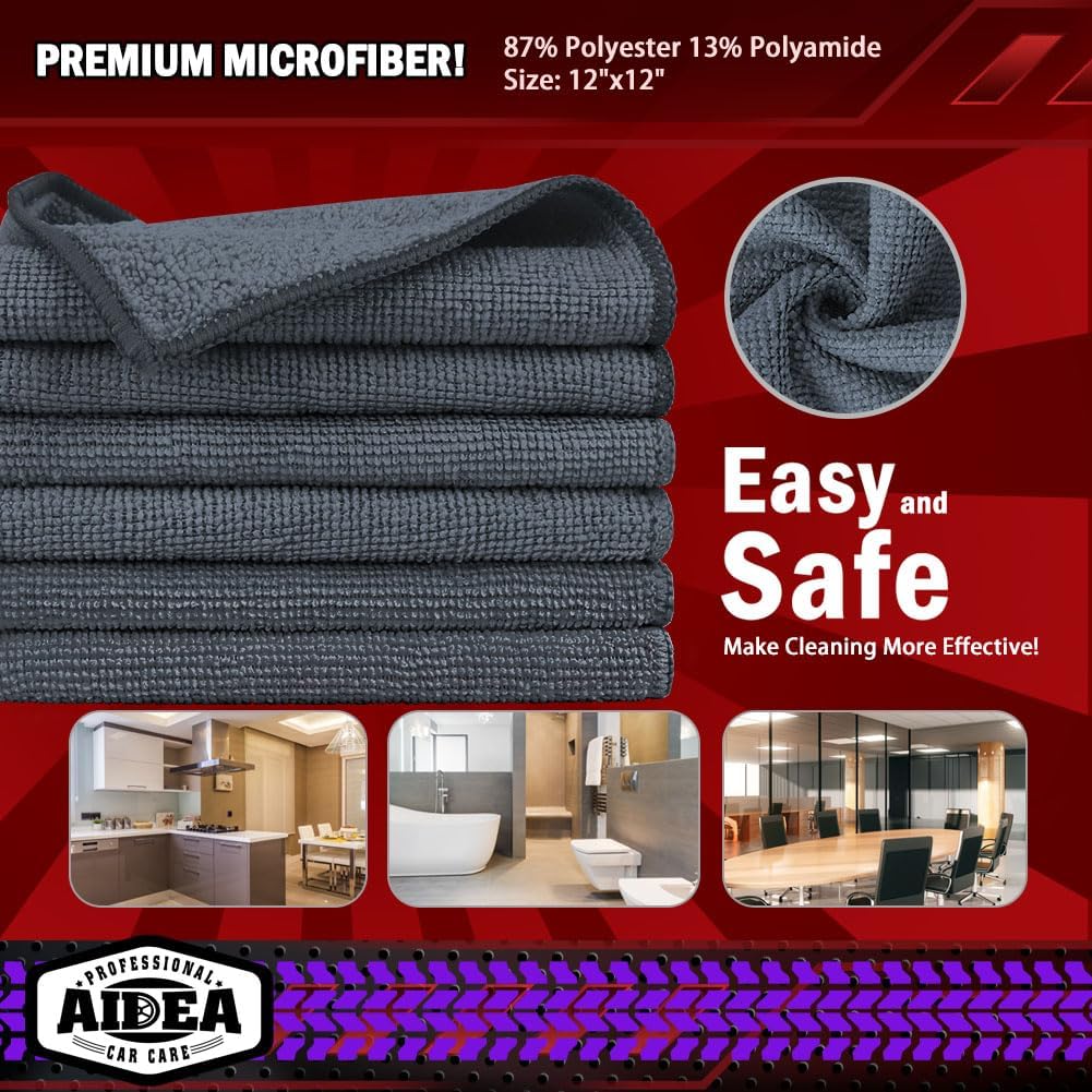 AIDEA Microfiber Cleaning Cloth Grey 10PK, Microfiber Towels 12"×12"