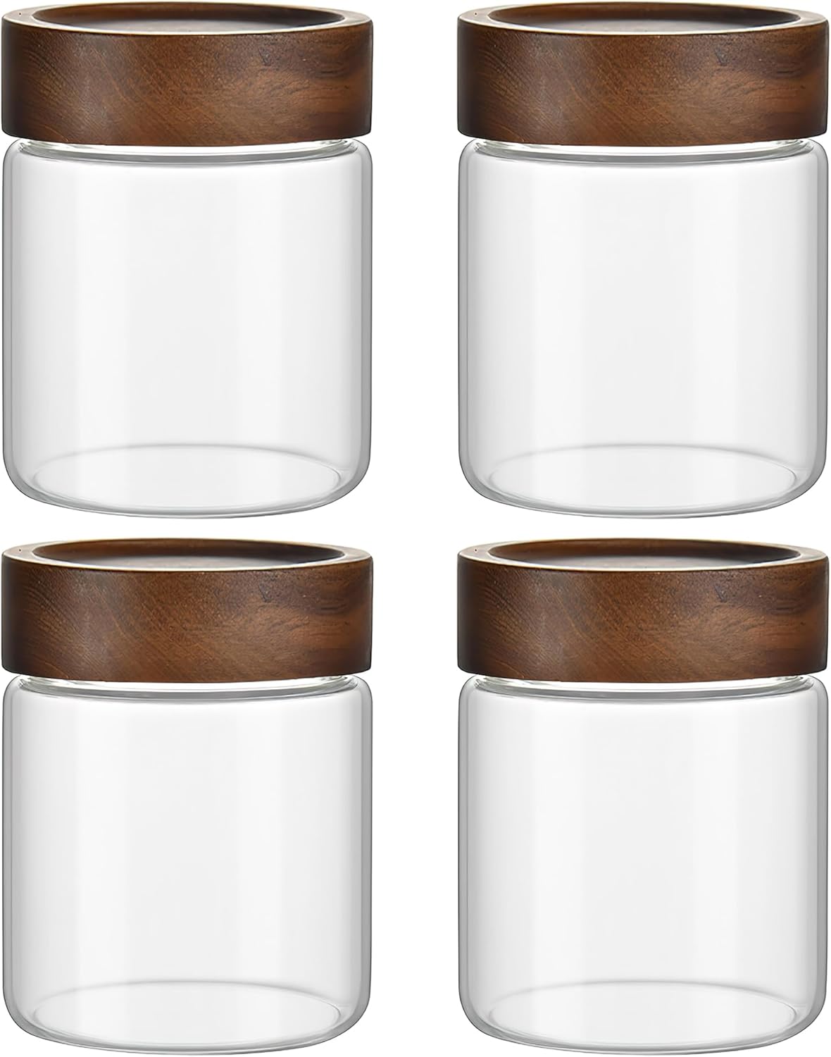 12 oz/350 ml Clear Glass Storage Canister with Airtight Wooden Lid, 4 Pack Small Overnight Oats Cont