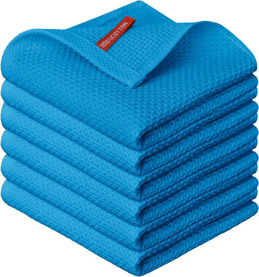 Artoid Mode 100% Cotton Sky Blue Waffle Weave Kitchen Dish Cloths, 12x12 Inch Ultra Soft Absorbent Quick Drying Kitchen Dish