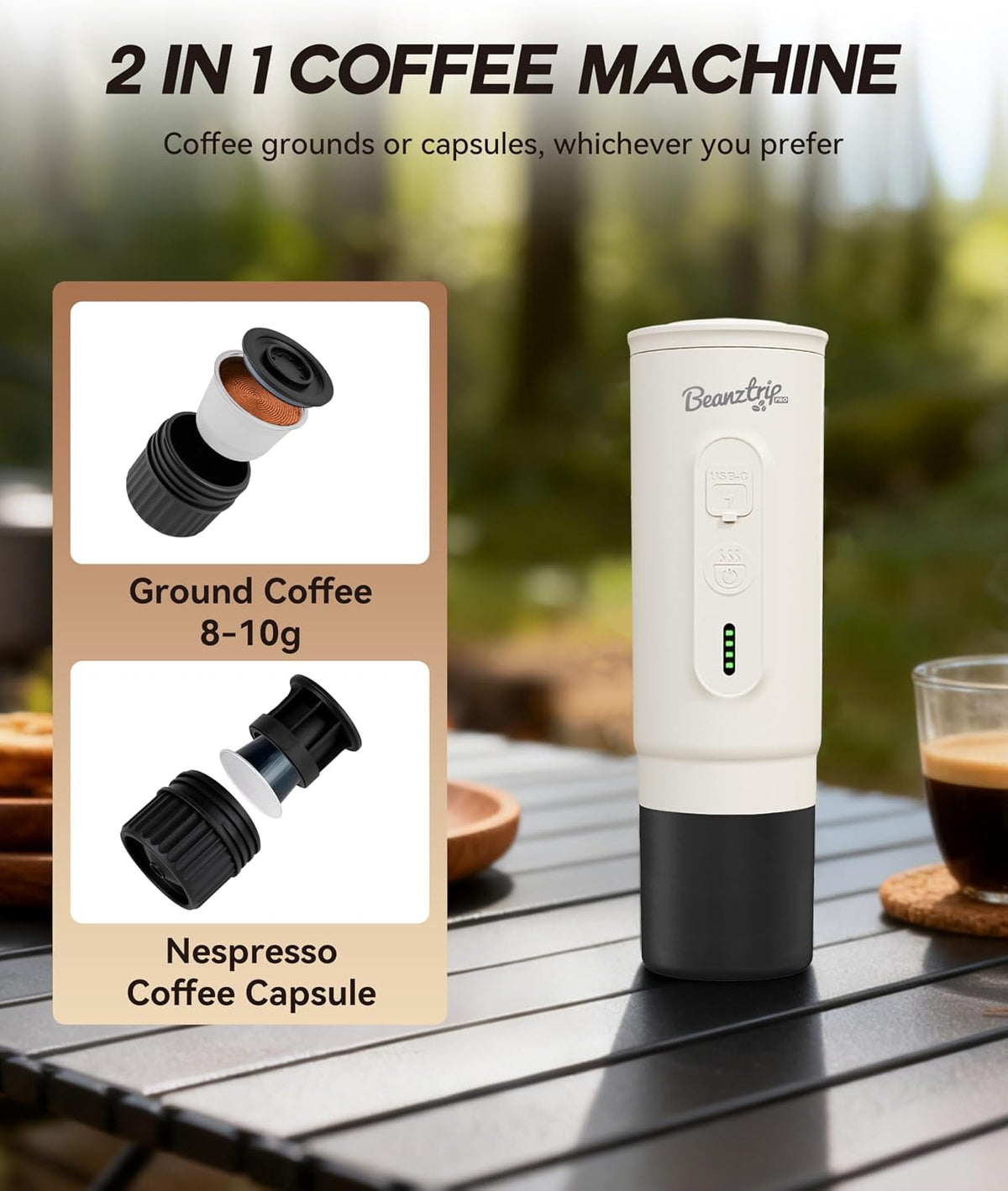H02 PRO Portable Electric Espresso Maker, Portable Coffee Machine Compatible with NS Capsule Original Pods &amp; Ground Coffee, Mini Travel Espresso maker for Camping, Hiking, RV