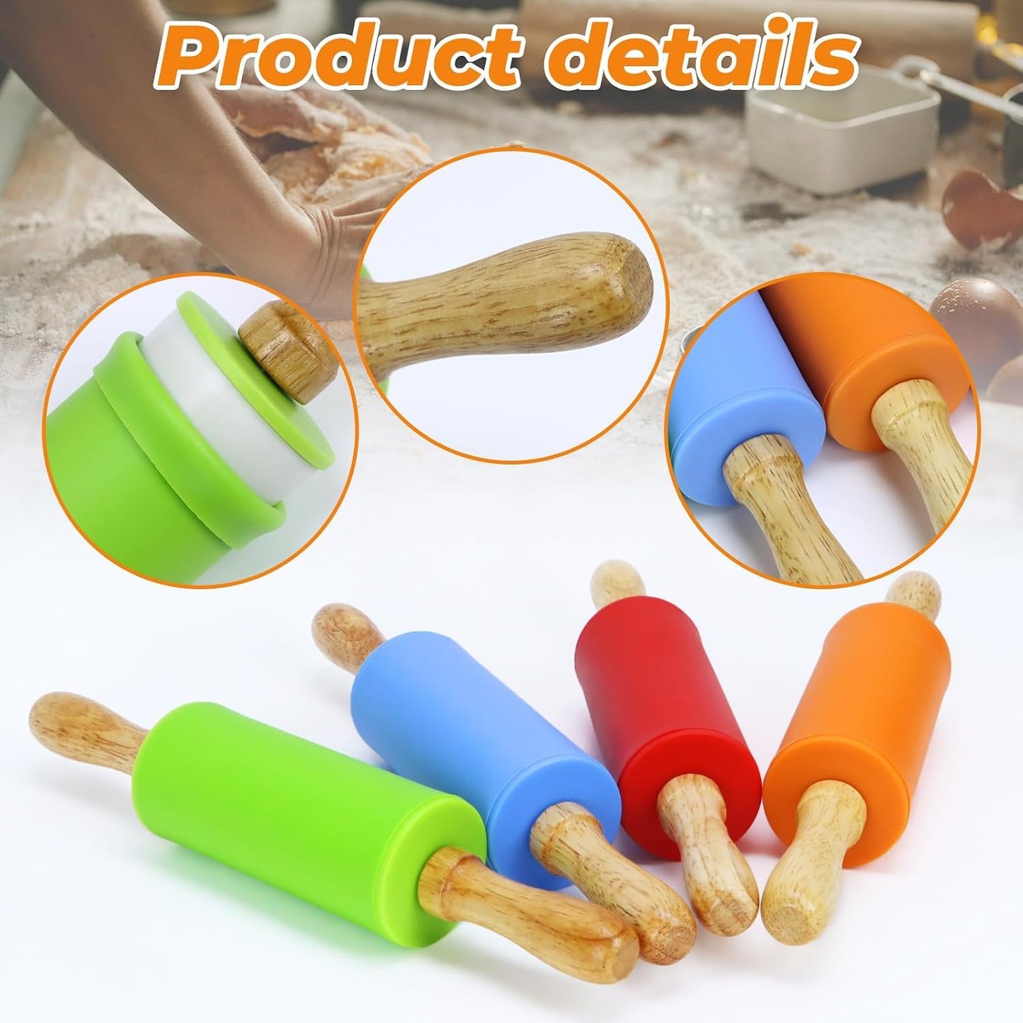 Mini Rolling Pin for Kids, 9 Inch Wooden Handle Rolling Pin | Non-Stick Small Silicone Rolling Pins for Children Cake Pizza Baking Gift