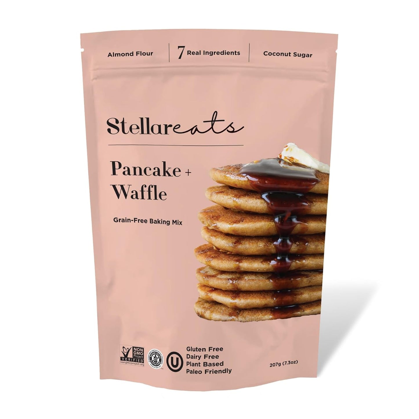 Stellar Eats Grain-Free Pancake &amp; Waffle Mix | Gluten-Free, Dairy-Free, Plant-Based, Paleo-Friendly | Sweetened with Coconut Sugar | Almond Flour-Based | Makes Fluffy, Thick Pancakes | 7.3 oz | 1 Pack