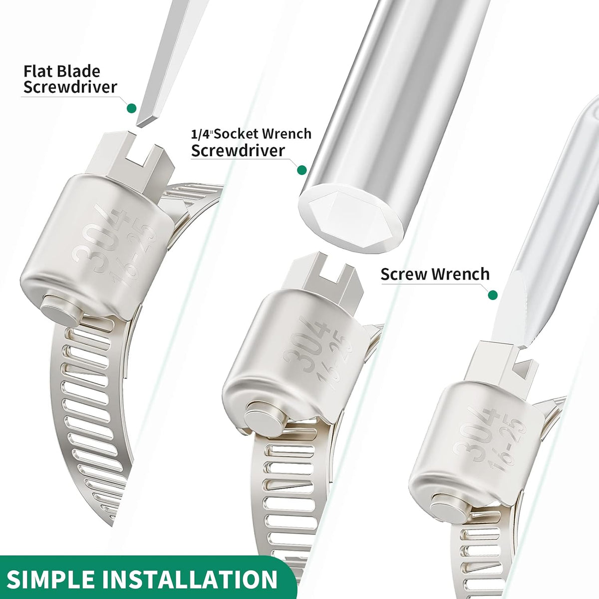 OURU 24PCS Hose Clamps Stainless Steel Adjustable 1/2"-3/4"(13-19mm)
