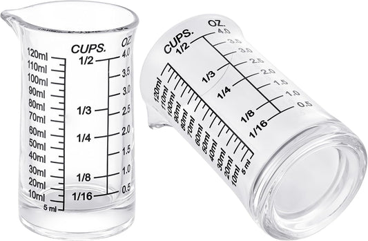 Ackers 4oz Glass Measuring Cup – Shot Glass with Ounce,Ml,Cups Markings for Kitchen &amp; Bar(Pack of 2)