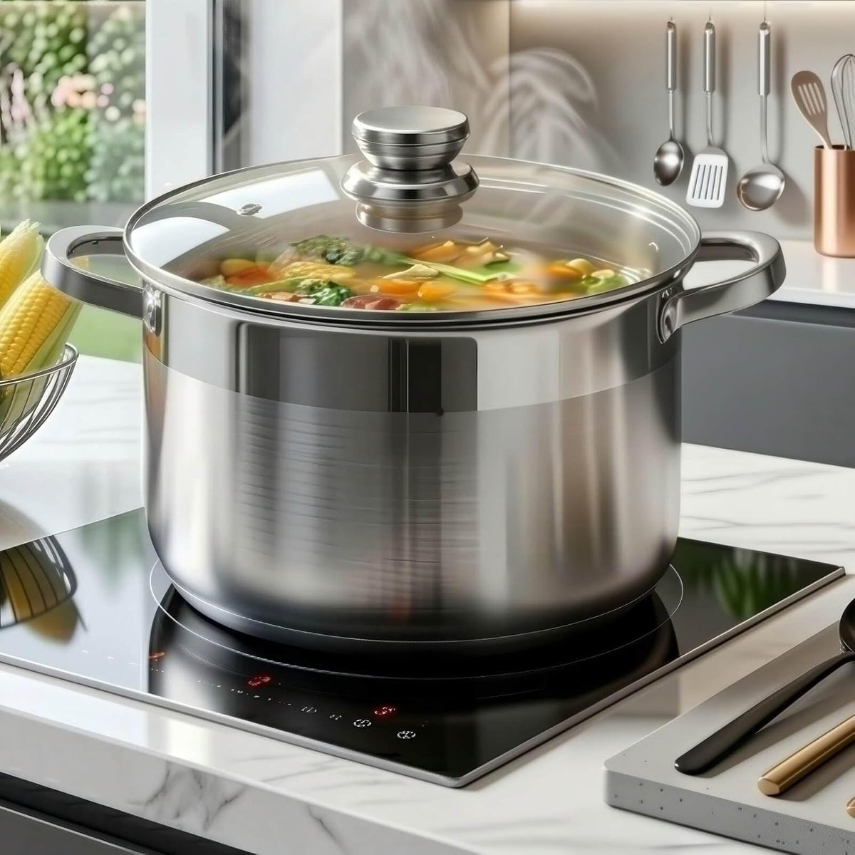 Stainless Steel Stockpot with Lid - 10 Quart Soup Pot for Induction Cooking