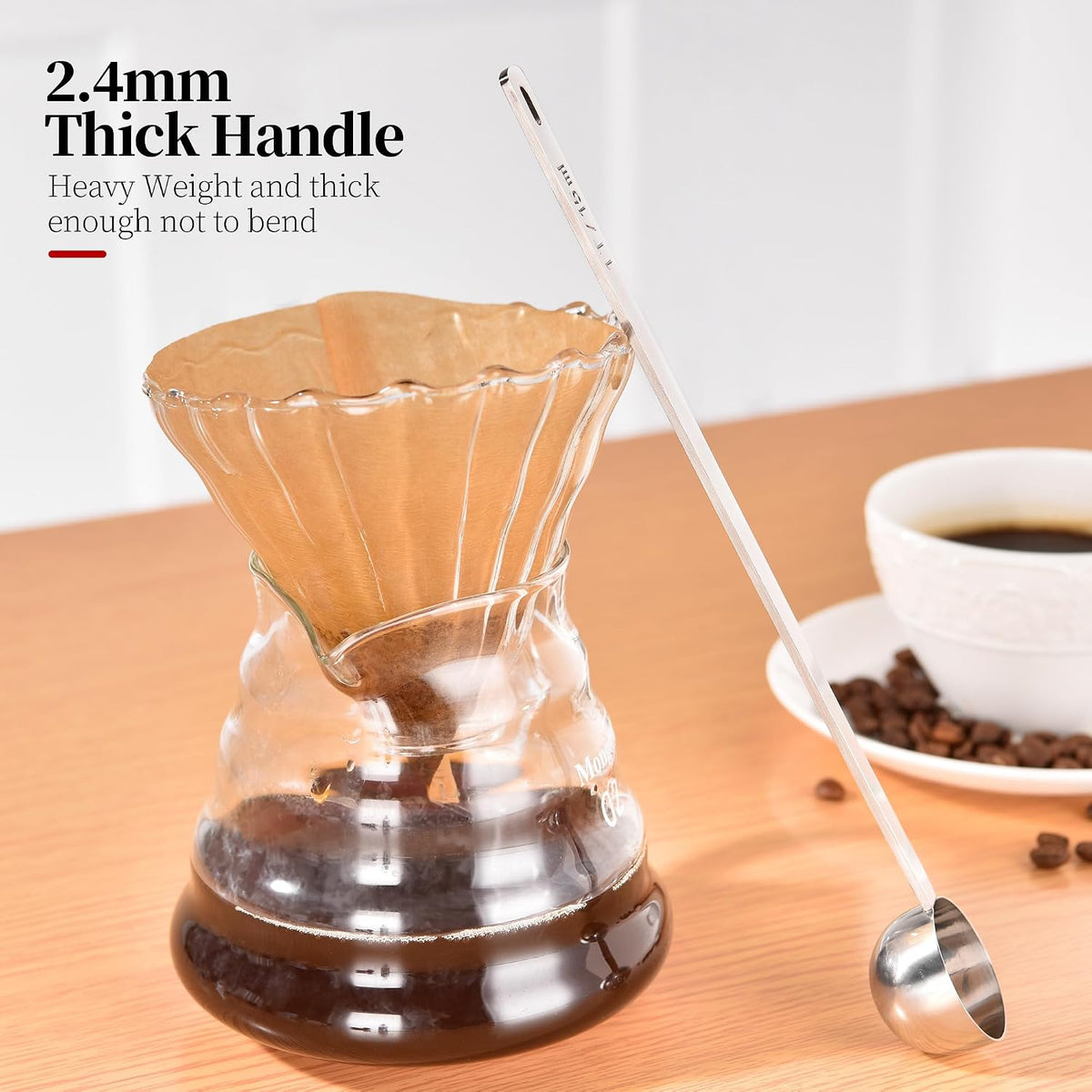 Long Handle Coffee Scoop, 18/8 Stainless Steel Food Grade Measuring Spoon for Coffee Beans Powders Sugar, 9.9in Long Metal Scoop Tablespoon for Easy Container Reach (1tbsp/ 15ml)