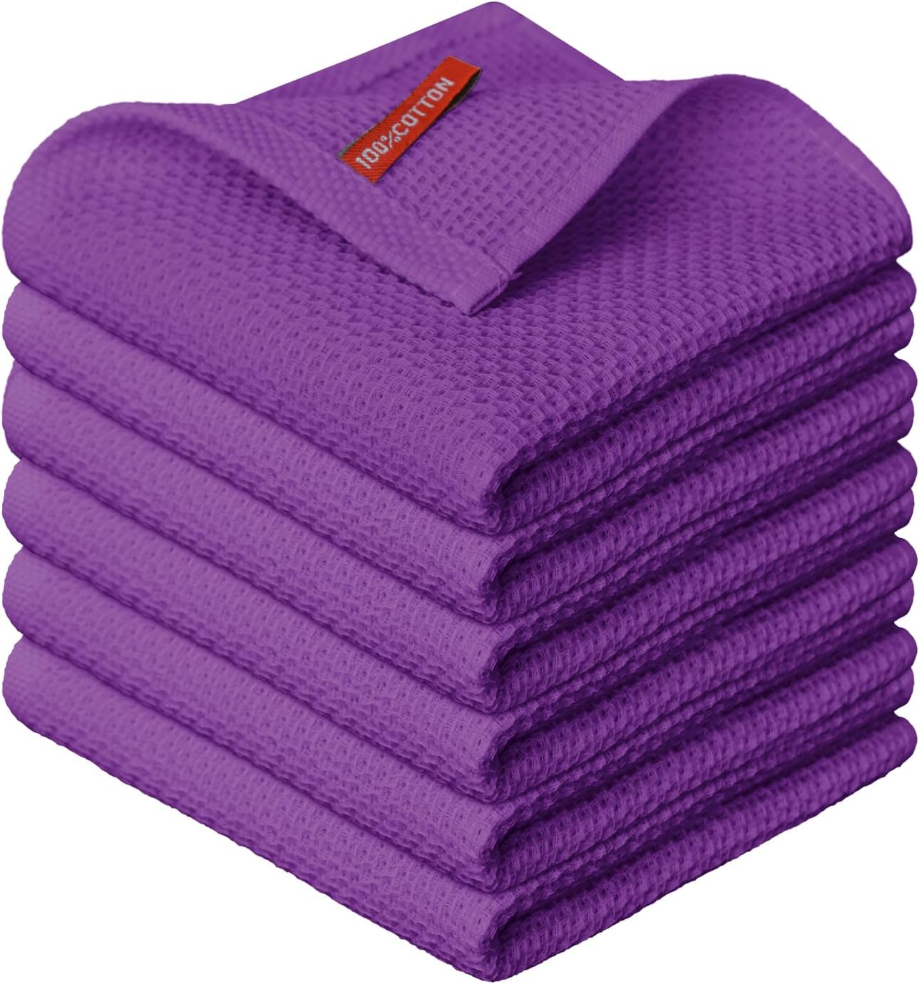 Artoid Mode 100% Cotton Purple Waffle Weave Kitchen Dish Cloths, 12x12 Inch Ultra Soft Absorbent Qui
