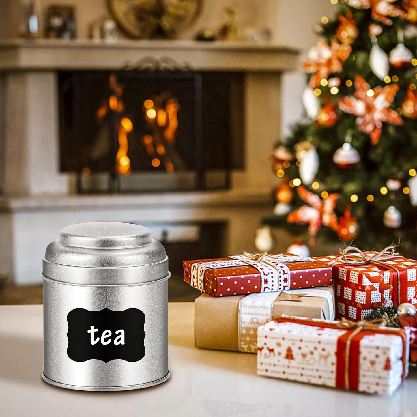 TRISCO Tea Tin with Airtight Double Lids for Loose Leaf Tea Storage, 8 Oz Kitchen Small Tin Can and Tea Canister for Tea Coffee Sugar Candy Spices (12 Pcs)