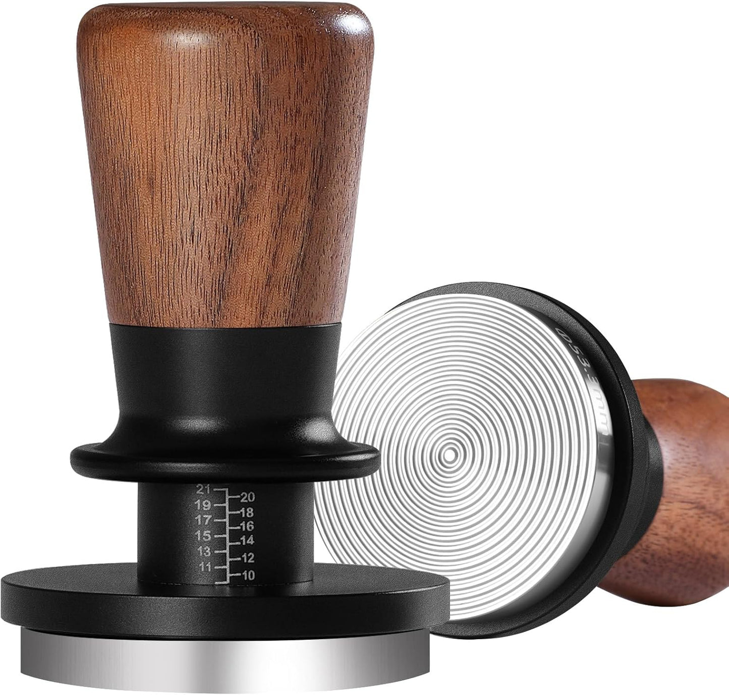 PUSEE 58mm Espresso Tamper, Calibrated Tamper with 30lbs Double Spring Loaded Tamper Walnut Wood Cof