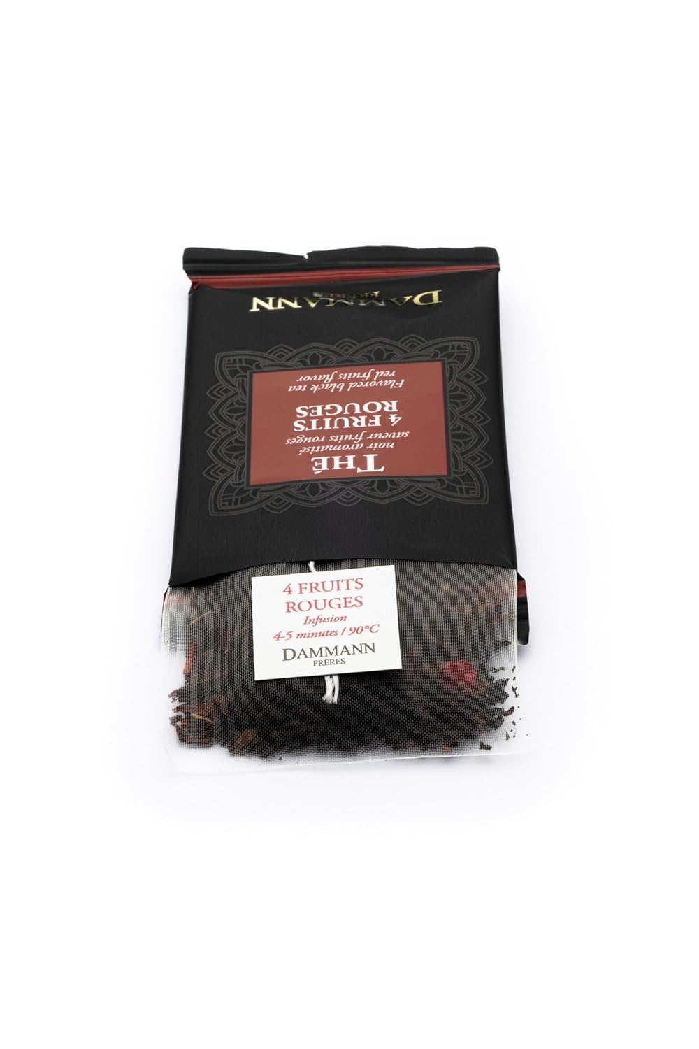 Dammann Freres Sachets, Quatre Fruits Rouges Tea Bags, Premium Gourmet French Black Tea, Blend Strawberry, Cherry, Raspberry, Red Currant Flavors, Individually Wrapped, 24 Count (Single Pack)