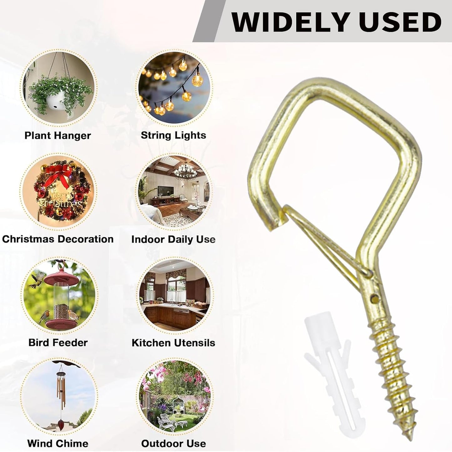 20PCS Eye Screw Hooks for Hanging Heavy Duty with Safety Buckle.Metal Ceiling Hooks for Hanging Plants,Cup,Wind Chime,Bird Feeders,String Lights at Indoor&amp;Outdoor,2.36 Inch (No Drill Bit)