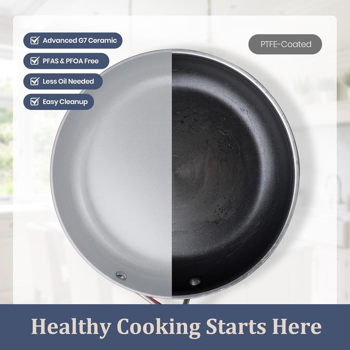Nonstick Ceramic Frying Pan 8 Inch for Induction Cooktop - Non Toxic PTFE/PFOA/PFAS Free, Oven & Dishwasher Safe up to 500°F - Non Stick Small Egg Skillet with Stay-Cool Handle - Navy Blue