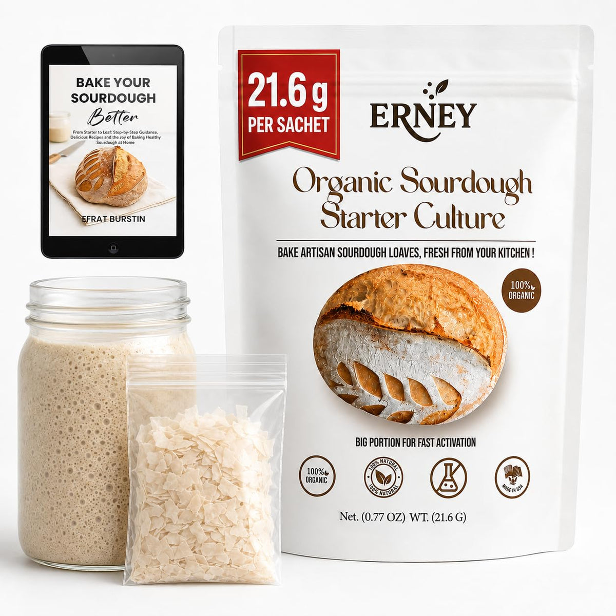 ERNEY Dehydrated Sourdough Starter - 21.6g Sachet for Artisan Bread