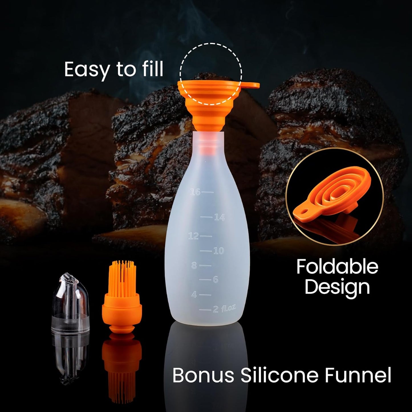 Silicone Pastry Brush, All-in-One Silicone Basting Brush with Sauce Bottle, Heat Resistant BBQ Accessories and Cooking Gadgets, BPA-Free Oil Dispenser for Cooking, Baking, Grilling (Orange)
