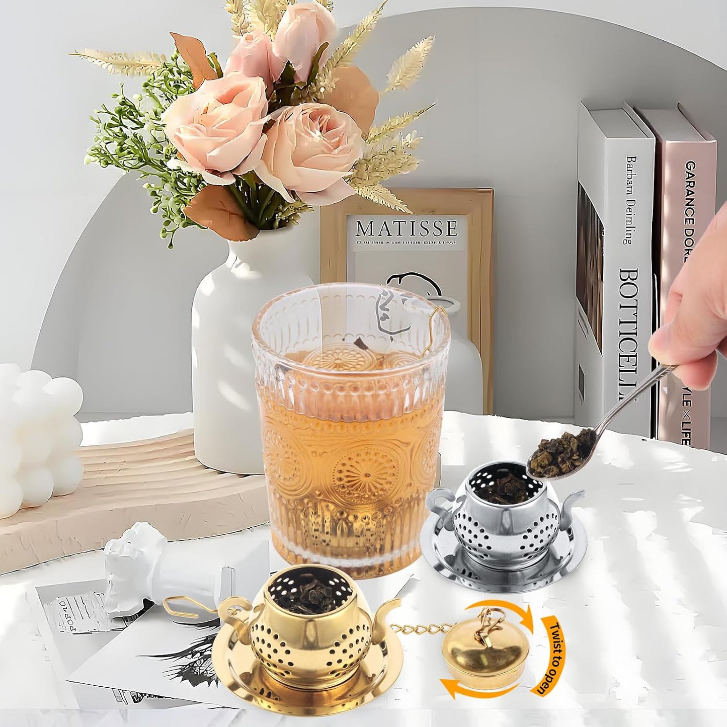 2 Pack Tea Infusers with Spoon, Loose Leaf Tea Strainer, Teapot Design | Cute Teapot Design, 304 Stainless Steel, Spoon Included for Loose Leaf Tea and Tea Lover Gifts