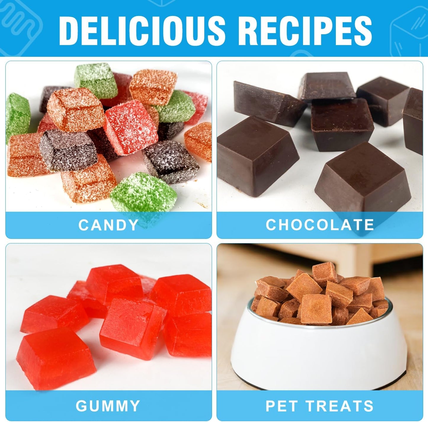 Mini Square-Terrace Silicone Chocolate Molds 50 Cavities - Walfos Non Stick Silicone Candy Molds, Silicone Molds for Chocolate, Candy, Gummy, Jelly, Ice Cubes, Food Grade &amp; Dishwasher Safe, 2 Packs