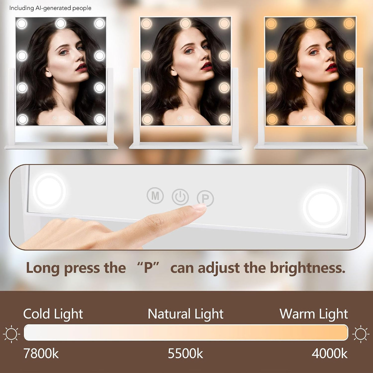 Lighted Makeup Mirror with 9 Bulbs, White 14.05" x 12"